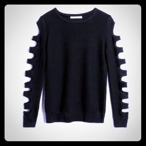 Black Crewneck Sweater with Sleeve Cutouts